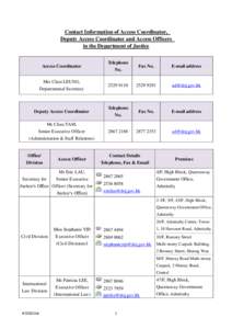 Contact Information of Access Coordinator, Deputy Access Coordinator and Access Officers in the Department of Justice Access Coordinator