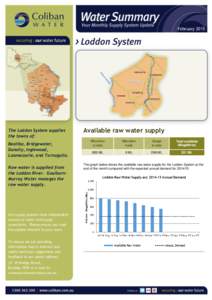 FebruaryThe Loddon System supplies the towns of: Bealiba, Bridgewater, Dunolly, Inglewood,