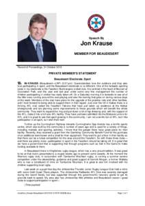 Speech By  Jon Krause MEMBER FOR BEAUDESERT  Record of Proceedings, 31 October 2013