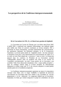 Les perspectives de la Conférence intergouvernementale  Par Maxime Lefebvre Chargé des affaires européennes à l’Institut français des relations internationales