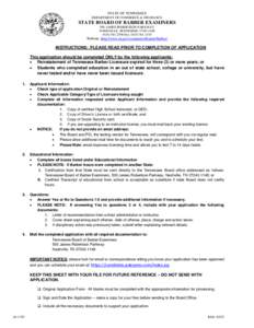 STATE OF TENNESSEE DEPARTMENT OF COMMERCE & INSURANCE STATE BOARD OF BARBER EXAMINERS 500 JAMES ROBERTSON PARKWAY NASHVILLE, TENNESSEE[removed]