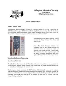 Ellington Historical Society P.O. Box 73 Ellington, Conn[removed]January 2013 Newsletter