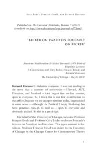 G a r y B e c k e r, F r a n ç o i s E w a l d , a n d B e r n a r d H a r c o u r t  Published in: The Carceral Notebooks, Volume[removed]available at http://www.thecarceral.org/journal-vol7.html).  “BECKER ON EWAL