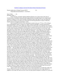 Southern Campaign American Revolution Pension Statements & Rosters Pension Application of Samuel Freeman S8529 Transcribed and annotated by C. Leon Harris. VA