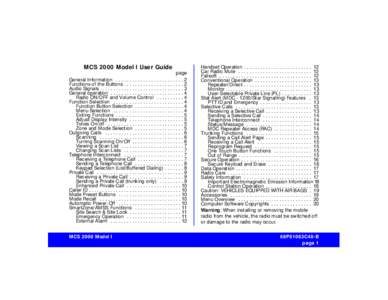 MCS2000 1-C UG GB (for US) Page 1 Monday, December 8, 1997 3:07 PM  MCS 2000 Model I User Guide page General Information . . . . . . . . . . . . . . . . . . . . . . . . . 2 Functions of the Buttons . . . . . . . . . . . 