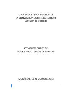 RAPPORT UN MONDE TORTIONNAIRE -  FICHE CANADA -  pour Acat France