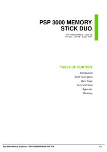 PSP 3000 MEMORY STICK DUO PDF-6P3MSD6WHUS | Page: 28 File Size 1,136 KB | 25 Jan, 2016  TABLE OF CONTENT