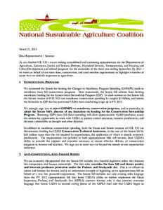 March 21, 2013 Dear Representative / Senator: As you finalize H.R. 933 – an act making consolidated and continuing appropriations for the Departments of Agriculture, Commerce, Justice and Science, Defense, Homeland Sec