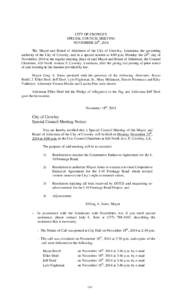 CITY OF CROWLEY SPECIAL COUNCIL MEETING NOVEMBER 24th, 2014 The Mayor and Board of Aldermen of the City of Crowley, Louisiana, the governing authority of the City of Crowley, met in a special session at 4:00 p.m. Monday 