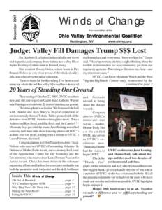 December[removed]Winds of Change the newsletter of the  Ohio Valley Environmental Coalition