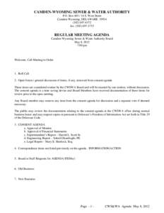CAMDEN-WYOMING SEWER & WATER AUTHORITY P.O. Box[removed]S. West Street Camden-Wyoming, DELAWARE[removed]6372 fax: ([removed]