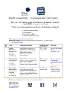 ŠIAULIŲ UNIVERSITETO TECHNOLOGIJOS IR GAMTOS MOKSLŲ FAKULTETO (Vilniaus g. 141, 76353 Šiauliai) Veiklos moksleiviams, pasirinkusiems fizinių ir technologijos mokslų sritis Demonstraciniai seminarai 1 Eksperimentas 