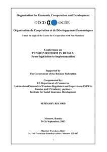 Organisation for Economic Co-operation and Development  Organisation de Coopération et de Développement Économiques Under the aegis of the Centre for Co-operation with Non-Members  Conference on