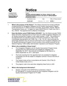 REVISED Apportionment of FY 2008 Congestion Mitigation & Air Quality Improvement Program Funds