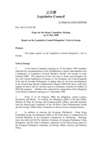 立法會 Legislative Council LC Paper No. CB[removed]Ref: CB(3)/V/EUP-00 Paper for the House Committee Meeting on 12 May 2000