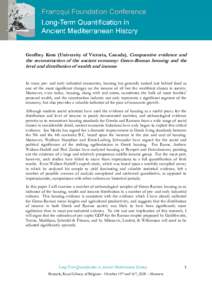 Geoffrey Kron (University of Victoria, Canada), Comparative evidence and  the reconstruction of the ancient economy: Greco-Roman housing and the level and distribution of wealth and income In many pre- and early industri