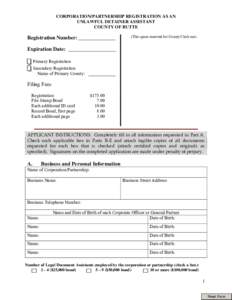 Print Form Reset Form CORPORATION/PARTNERSHIP REGISTRATION AS AN UNLAWFUL DETAINER ASSISTANT COUNTY OF BUTTE