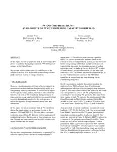 PV AND GRID RELIABILITY: AVAILABILITY OF PV POWER DURING CAPACITY SHORTFALLS Richard Perez The University at Albany Albany, NY, USA