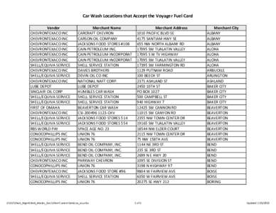 Car Wash Locations that Accept the Voyager Fuel Card Vendor CHEVRONTEXACO INC CHEVRONTEXACO INC CHEVRONTEXACO INC CHEVRONTEXACO INC