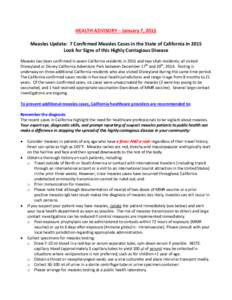 Naturopathic Medicine Committee - Alert: CDPH Measles Health Advisory