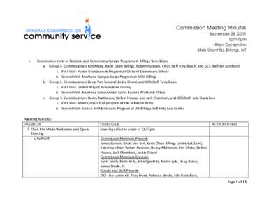 Commission Meeting Minutes September 28, 2011 1pm-5pm Hilton Garden Inn 2465 Grant Rd, Billings, MT I.