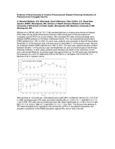 Evidence of Herd Immunity to Invasive Pneumococcal Disease Following Introduction of