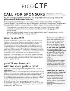 PICOC T F CALL FOR SPONSORS THE LARGEST HACKING COMPETITION IN THE WORLD