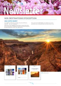 Newsletter N°NOS DESTINATIONS D’EXCEPTION