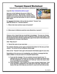 Tsunami Hazard Worksheet Instructions for online information on California Tsunami Hazard Areas Log onto http://myhazards.calema.ca.gov/ Welcome to the California Governor’s Office of Emergency Services’ “My Hazard