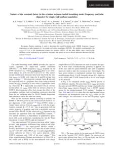 RAPID COMMUNICATIONS  PHYSICAL REVIEW B 77, 241403共R兲 共2008兲 Nature of the constant factor in the relation between radial breathing mode frequency and tube diameter for single-wall carbon nanotubes