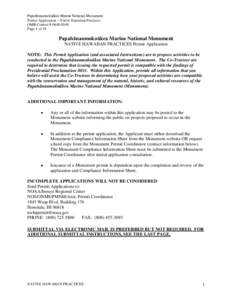 Papahānaumokuākea Marine National Monument Permit Application – Native Hawaiian Practices OMB Control # [removed]Page 1 of 18  Papahānaumokuākea Marine National Monument