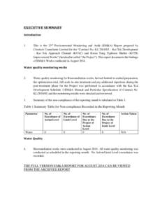 EXECUTIVE SUMMARY Introduction 1.  This is the 33rd Environmental Monitoring and Audit (EM&A) Report prepared by