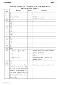 Restricted  6ME3 Territory-wide System Assessment 2011 — P6 Mathematics Marking Scheme for 6ME3