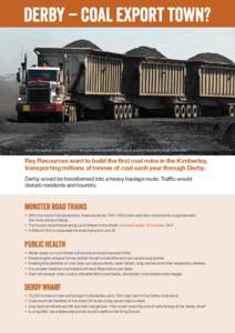 Up to144 road train movements 24/7 along the Great Northern Highway, to and from the Derby wharf, photo © istock  Rey Resources want to build the first coal mine in the Kimberley, transporting millions of tonnes of coal