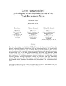 Green Protectionism? Assessing the Micro-level Implications of the Trade-Environment Nexus October 30, 2009 Word count: 9,310