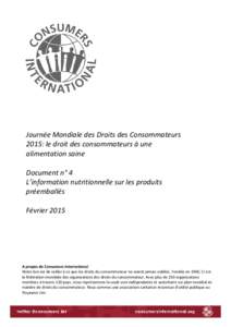 Journée Mondiale des Droits des Consommateurs 2015: le droit des consommateurs à une alimentation saine Document n° 4 L’information nutritionnelle sur les produits préemballés