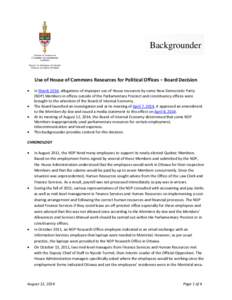 Backgrounder  Use of House of Commons Resources for Political Offices – Board Decision • • •