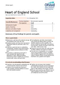 School report  Heart of England School Gipsy Lane, Balsall Common, Coventry, CV7 7FW  Inspection dates