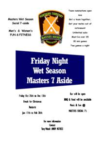 Team nominations open now Masters Wet Season Social 7-aside