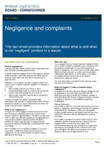 FACT SHEET  DECEMBER 2014 Negligence and complaints