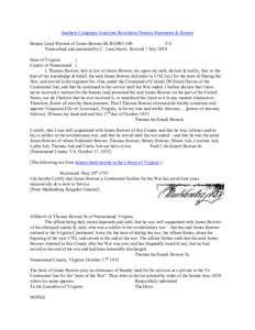 Southern Campaign American Revolution Pension Statements & Rosters Bounty Land Warrant of James Bowser BLWt2001-100 VA Transcribed and annotated by C. Leon Harris. Revised 7 July[removed]State of Virginia }