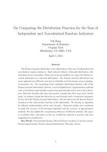 On Computing the Distribution Function for the Sum of Independent and Non-identical Random Indicators Yili Hong