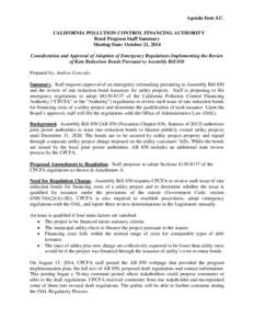 Consideration and Approval of Adoption of Emergency Regulations Implementing the Review of Rate Reduction Bodns Pursuant to Assembly Bill 850