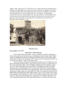 [Editor’s Note: During theschool year, students from Rockville High School published a monthly magazine. Among the articles written by the students was a history of education in Rockville. An important sourc