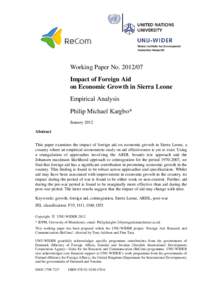 WIDER Working Paper NoImpact of Foreign Aid on Economic Growth in Sierra Leone: Empirical Analysis