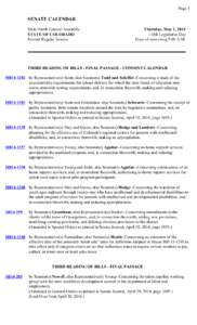 Page 1  SENATE CALENDAR Sixty-Ninth General Assembly STATE OF COLORADO Second Regular Session