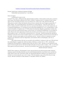 Southern Campaign American Revolution Pension Statements & Rosters Pension Application of Richard Anderson W[removed]Transcribed and annotated by C. Leon Harris State of Virginia Cumberland County to witt, On this 8th day 