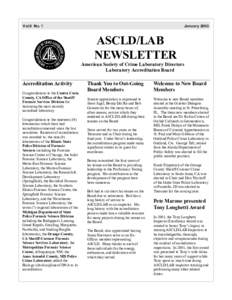 Vol.9 No. 1  January 2003 ASCLD/LAB NEWSLETTER