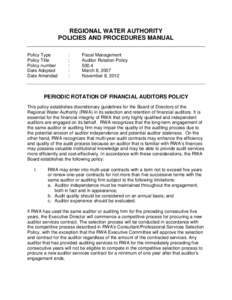 REGIONAL WATER AUTHORITY POLICIES AND PROCEDURES MANUAL Policy Type Policy Title Policy number Date Adopted