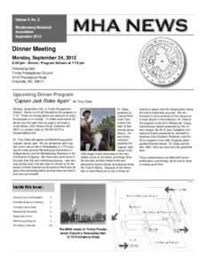 Volume 9, No. 3 Mecklenburg Historical Association September[removed]Dinner Meeting